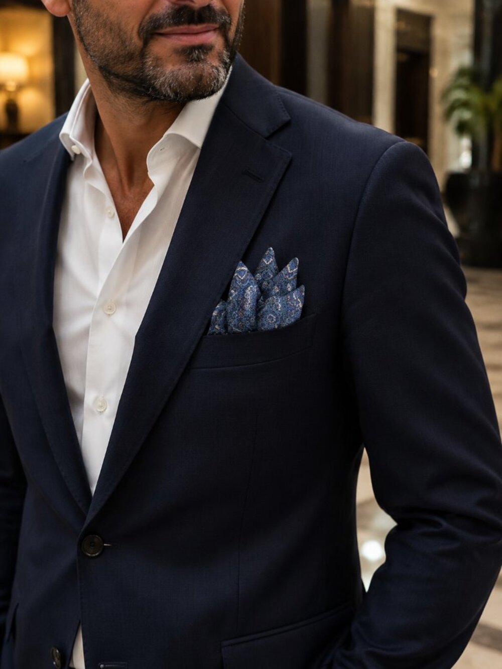 Edward Armah 100% Silk Pocket Square In Blue Print New